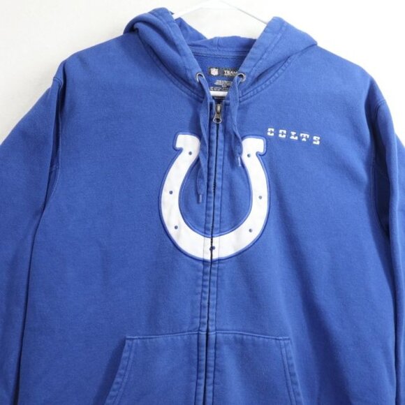 Colts Football Jacket Mens L Blue NFL Hoodie Zip-Up Sweatshirt Faded - Picture 3 of 7